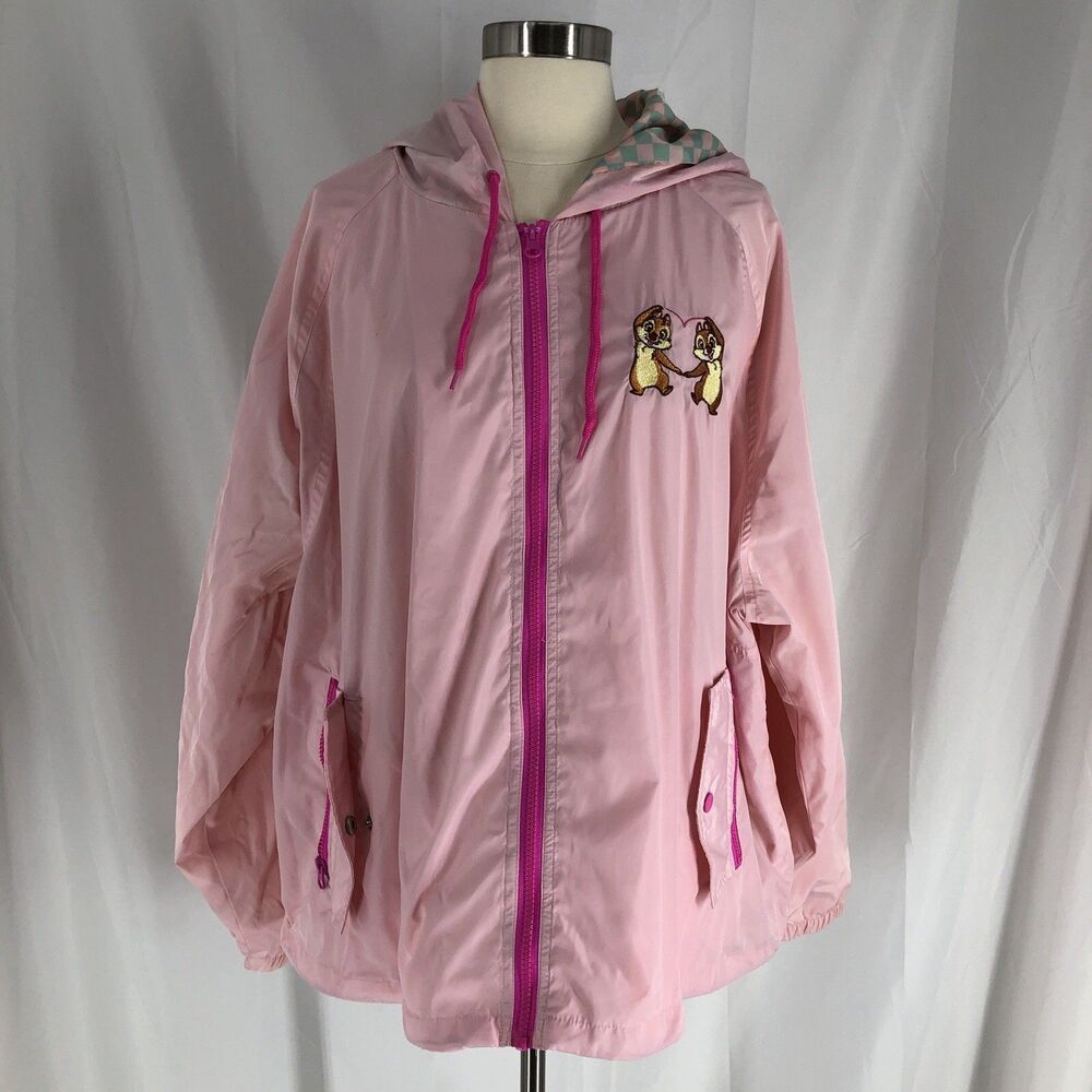 Disney Chip N Dale Women's Hooded Jacket Pink Windbreaker Oh My Disney Store 2XL